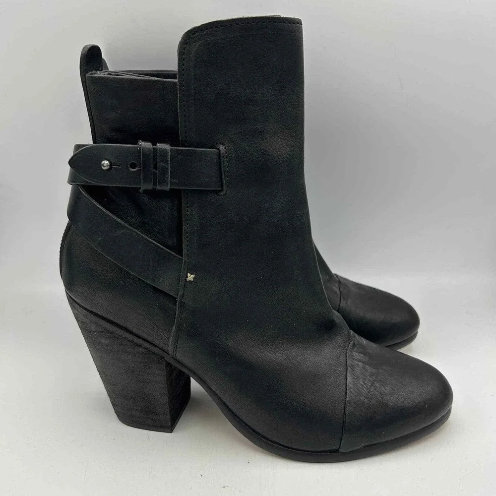 Rag & Bone Womens Size 38 Black Leather Heeled Booties Boots‎ Strappy Shoes